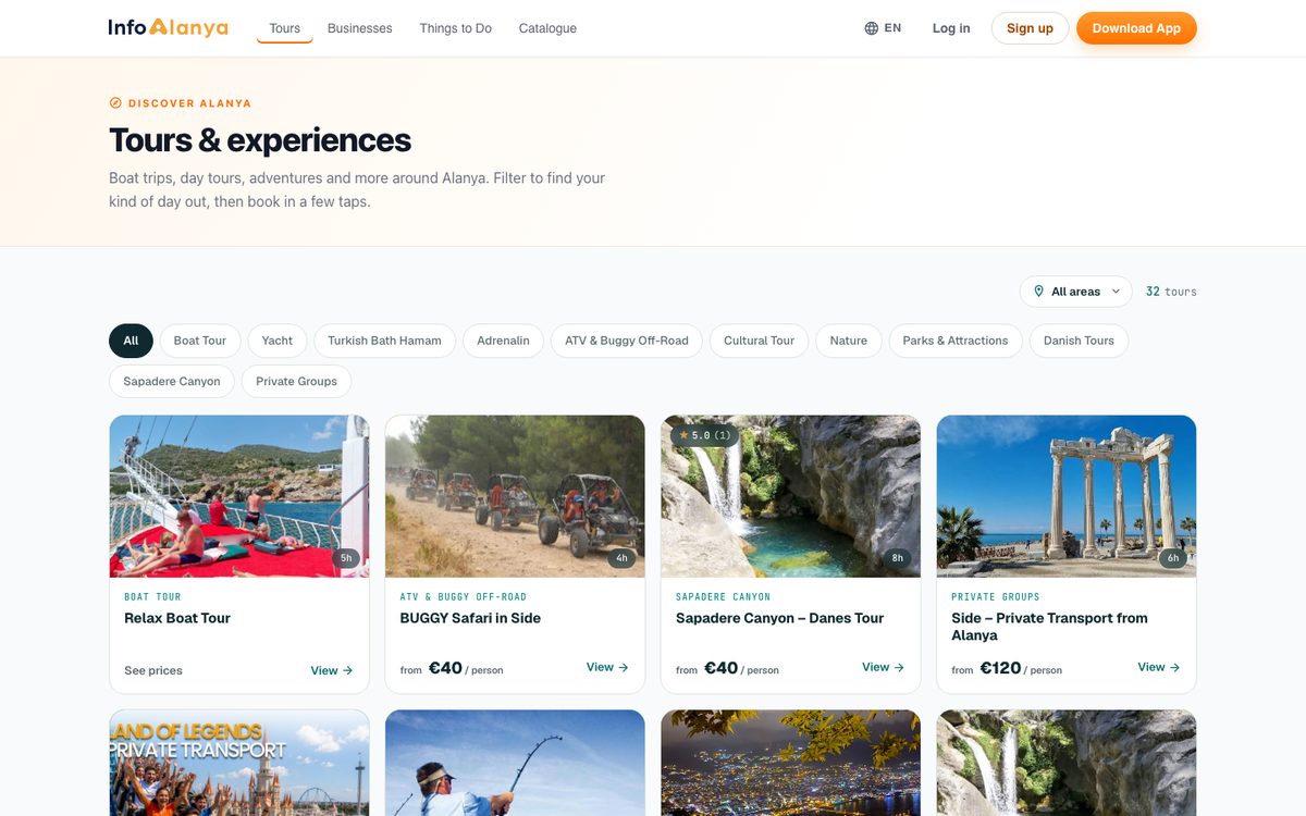 InfoAlanya tours and experiences booking page